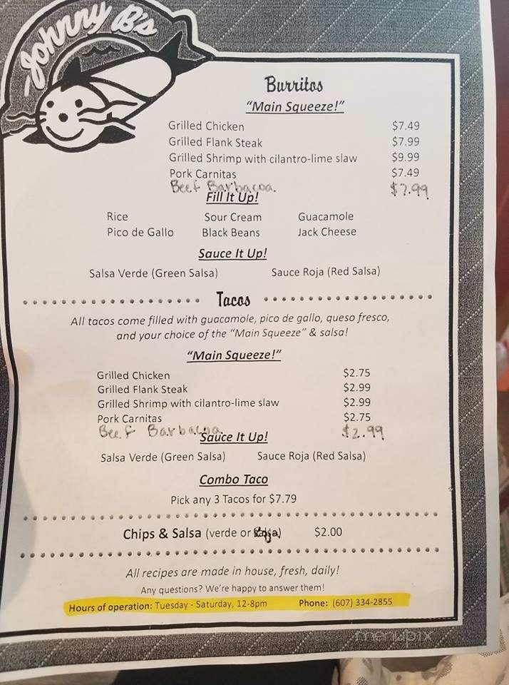 Johnny B's - Norwich, NY menu_pic