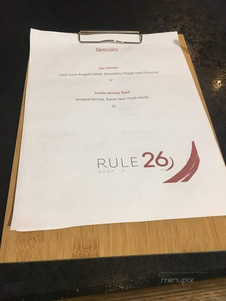 Rule 26 - Williamsville, NY menu_pic