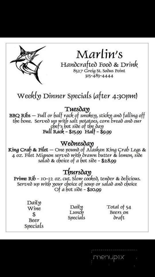 Marlin's - Sodus Point, NY menu_pic