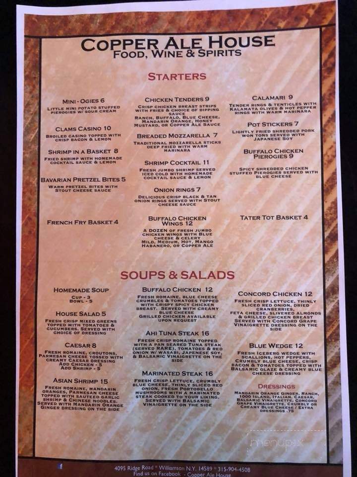 Copper Ale House - Williamson, NY menu_pic
