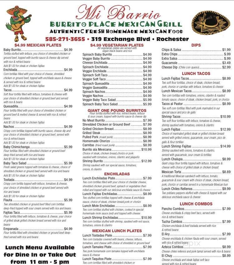 Mi Barrio Burrito Place - Rochester, NY menu_pic