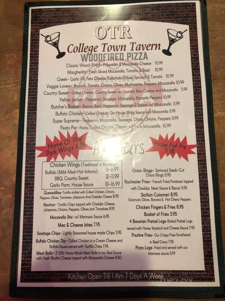 OTR College Town Tavern - Rochester, NY menu_pic