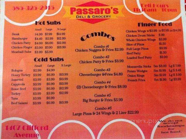 Passaros Deli - Rochester, NY menu_pic