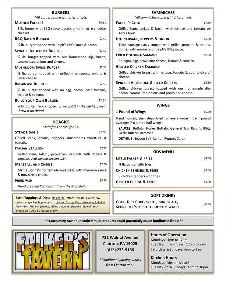 Falkers Tavern - Clairton, PA menu_pic