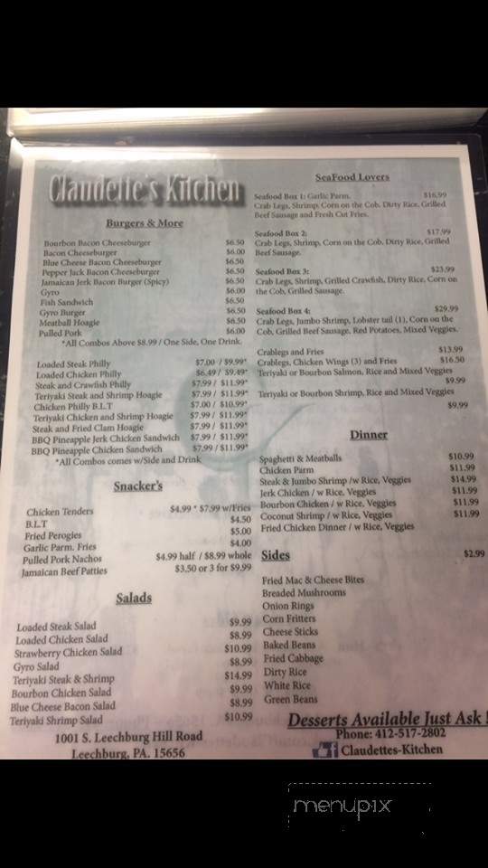 Claudette's Kitchen - New Kensington, PA menu_pic