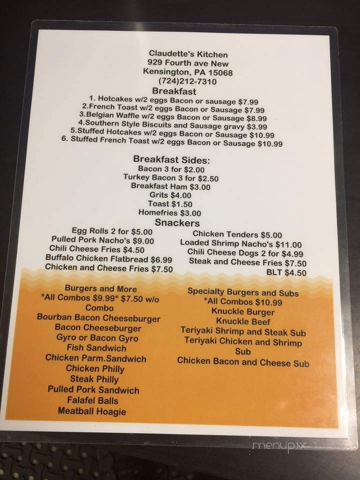 Claudette's Kitchen - New Kensington, PA menu_pic