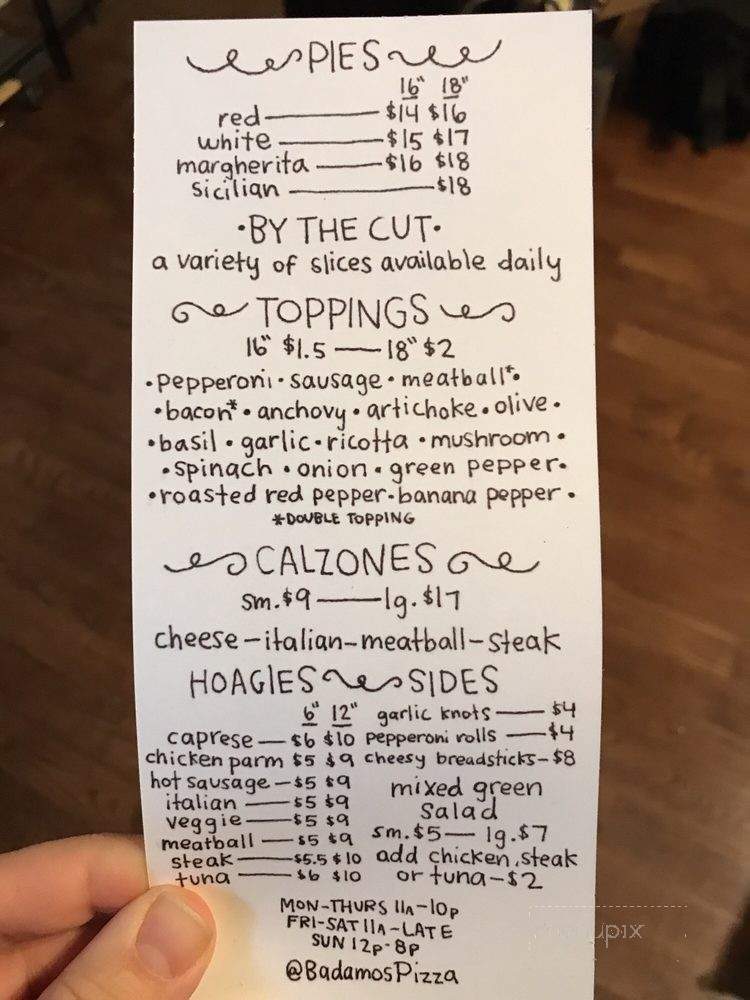 Badamo's Pizza - Pittsburgh, PA menu_pic