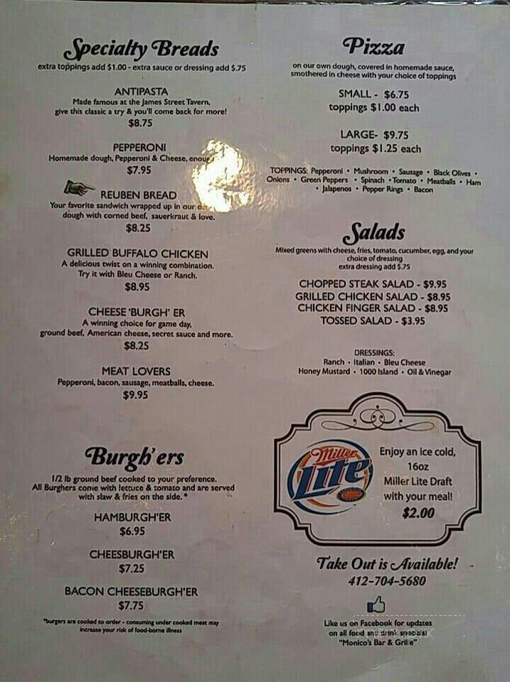 Monico's Bar & Grill - Pittsburgh, PA menu_pic