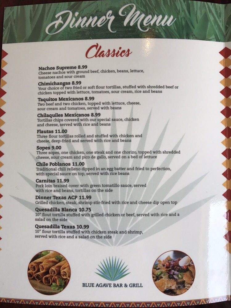 Blue Agave Bar and Grill - Punxsutawney, PA menu_pic
