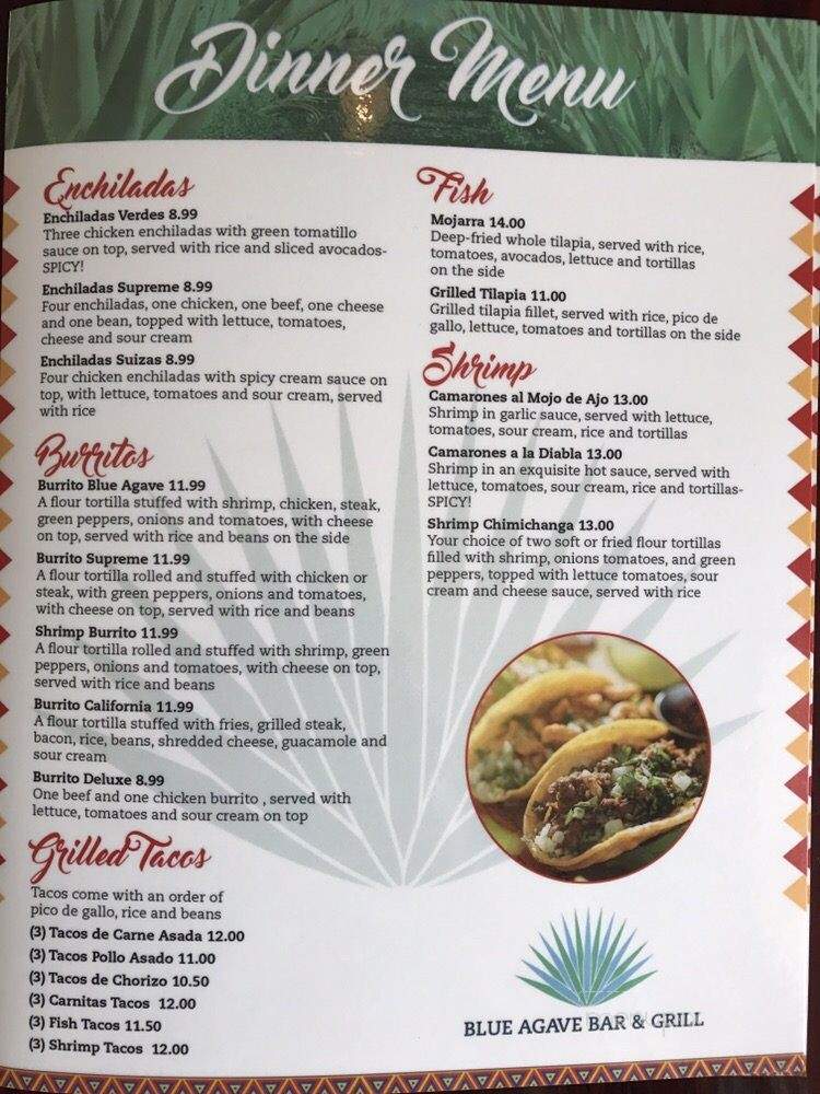 Blue Agave Bar and Grill - Punxsutawney, PA menu_pic