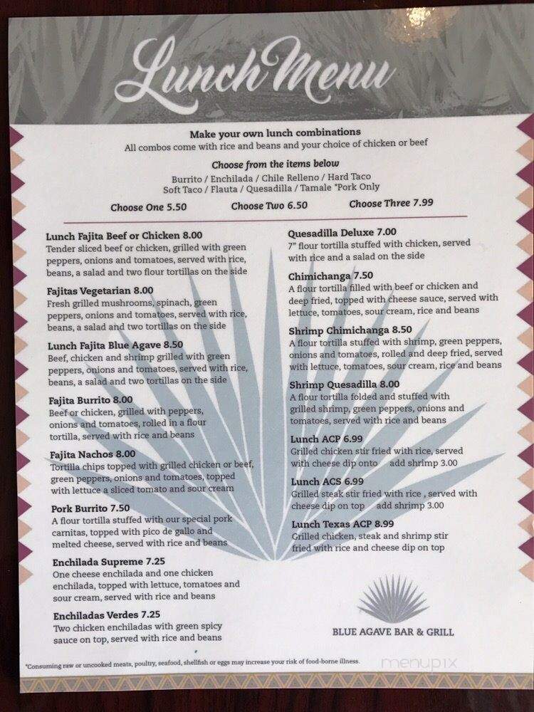 Blue Agave Bar and Grill - Punxsutawney, PA menu_pic