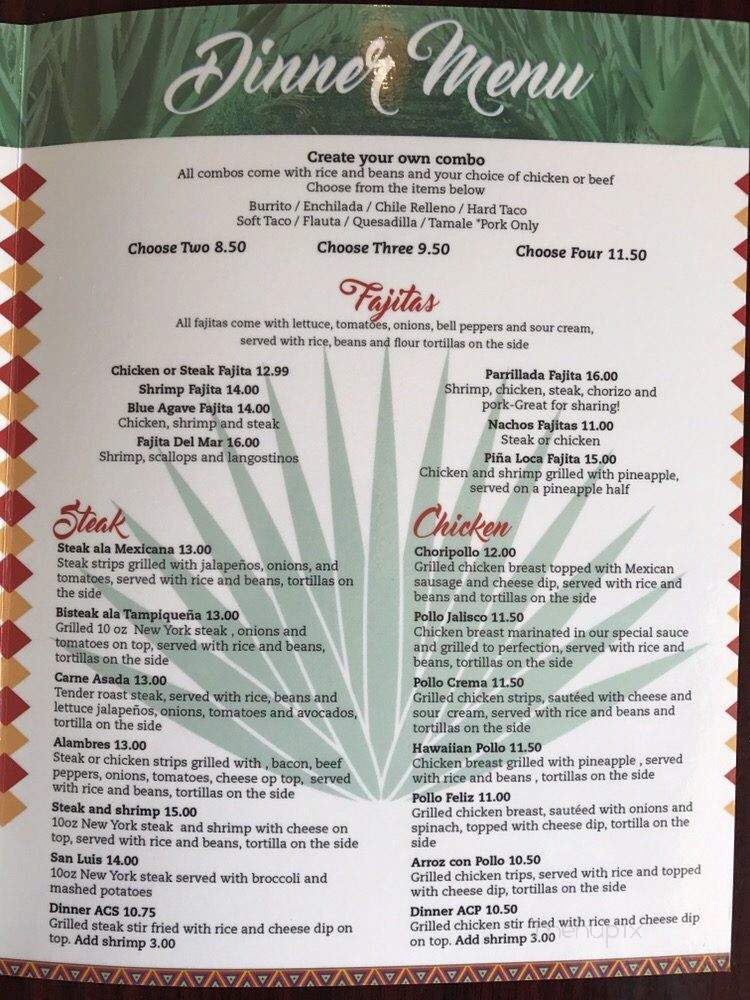 Blue Agave Bar and Grill - Punxsutawney, PA menu_pic
