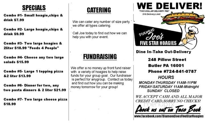 Diamond Joe's Five Star Hoagies - Butler, PA menu_pic