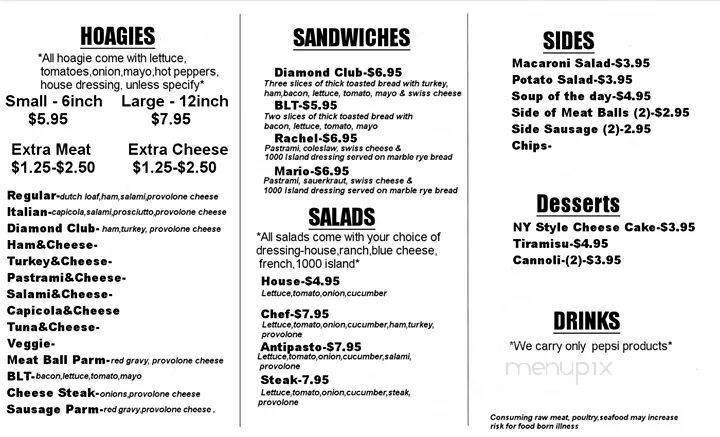 Diamond Joe's Five Star Hoagies - Butler, PA menu_pic