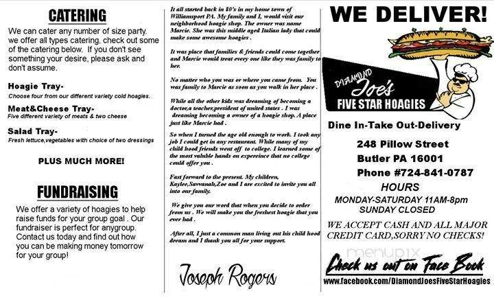 Diamond Joe's Five Star Hoagies - Butler, PA menu_pic