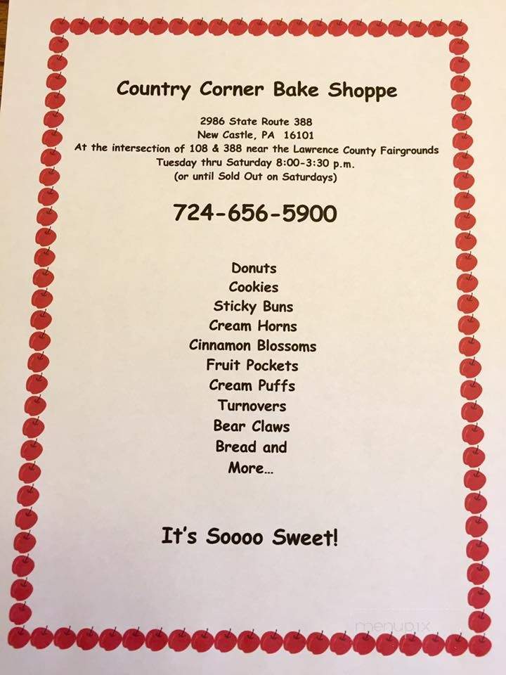 Country Corner Bake Shoppe - New Castle, PA menu_pic