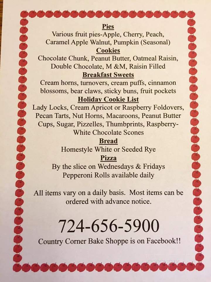 Country Corner Bake Shoppe - New Castle, PA menu_pic