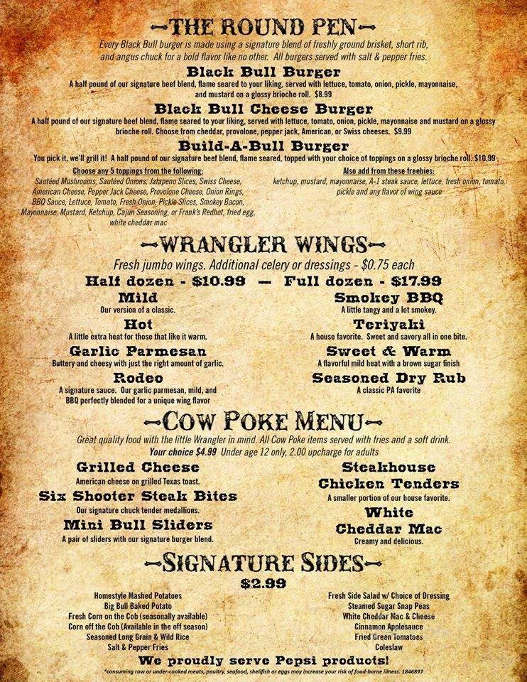 Black Bull Saloon - Dayton, PA menu_pic