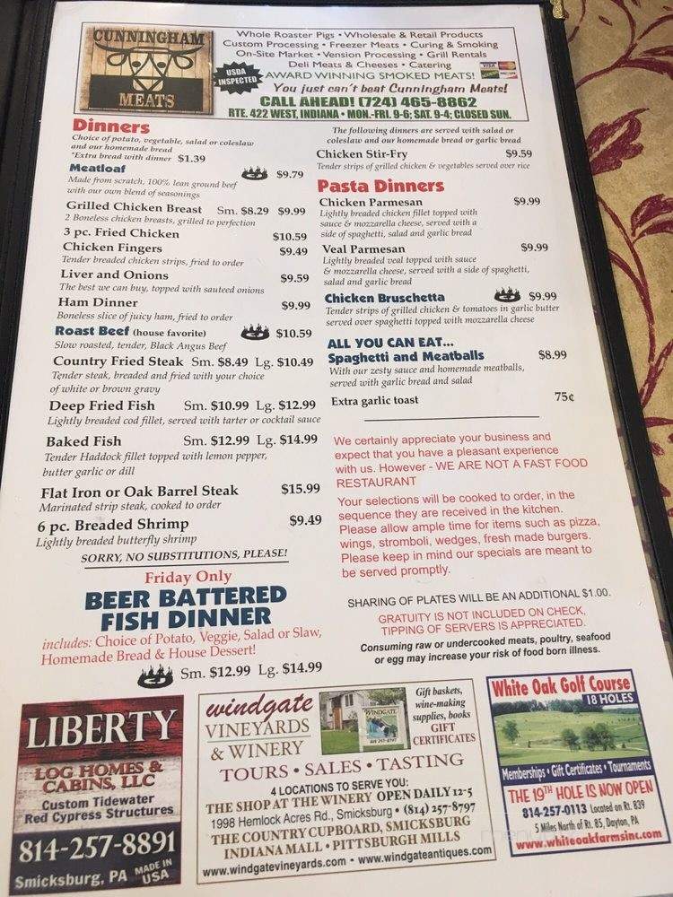Country Junction Restaurant - Smicksburg, PA menu_pic
