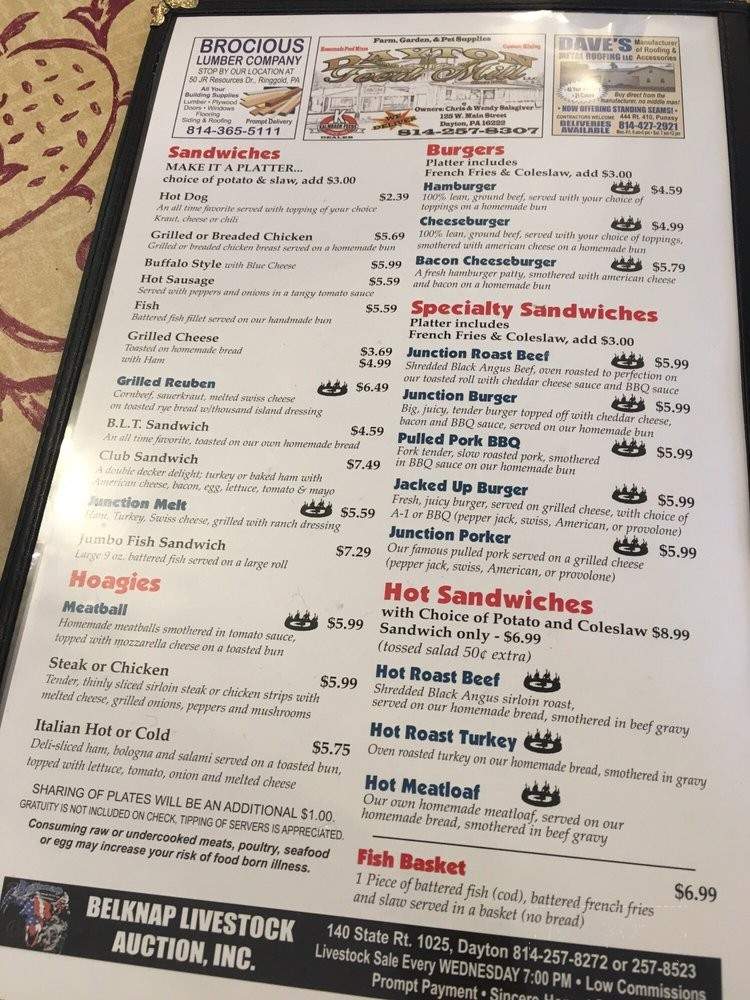 Country Junction Restaurant - Smicksburg, PA menu_pic