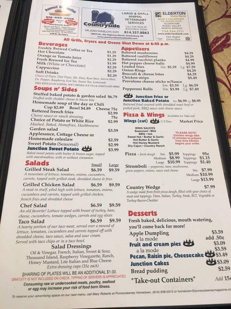 Country Junction Restaurant - Smicksburg, PA menu_pic