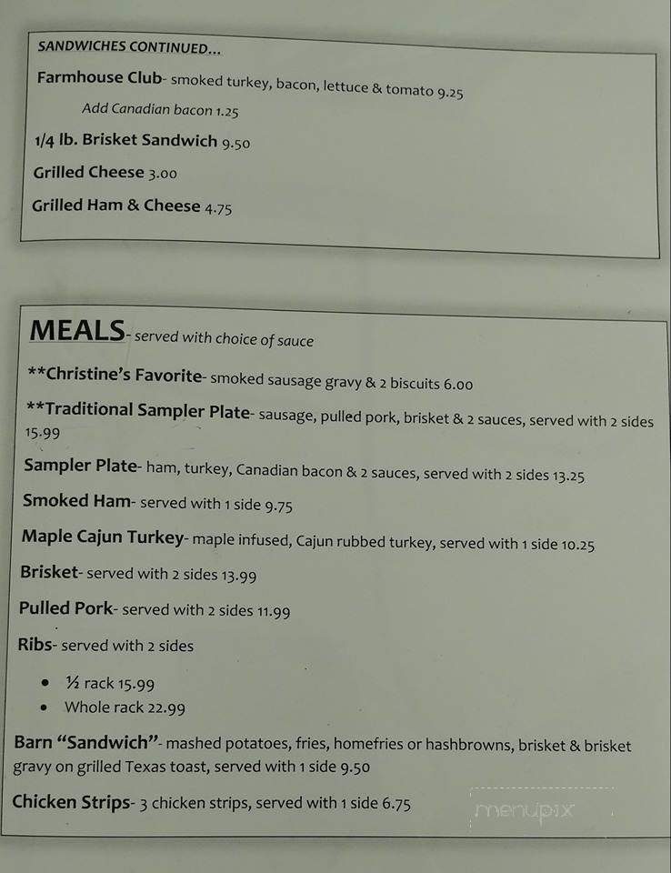 Farmhouse BBQ - East Titusville, PA menu_pic