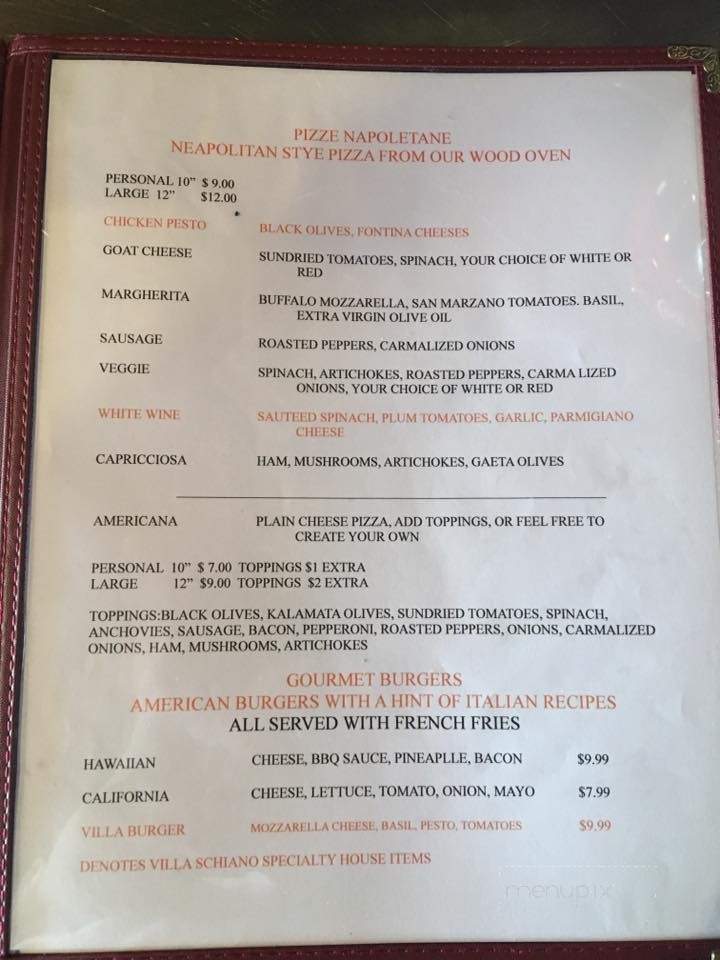 Villa Schiano - Elizabethville, PA menu_pic