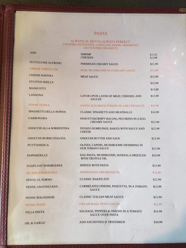 Villa Schiano - Elizabethville, PA menu_pic