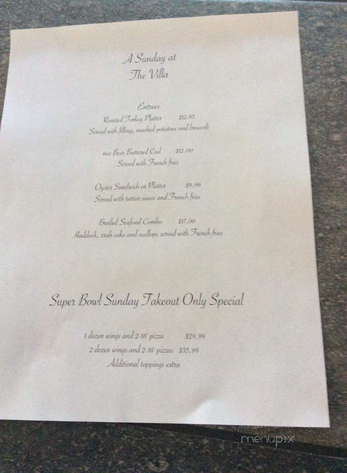 Villa Schiano - Elizabethville, PA menu_pic