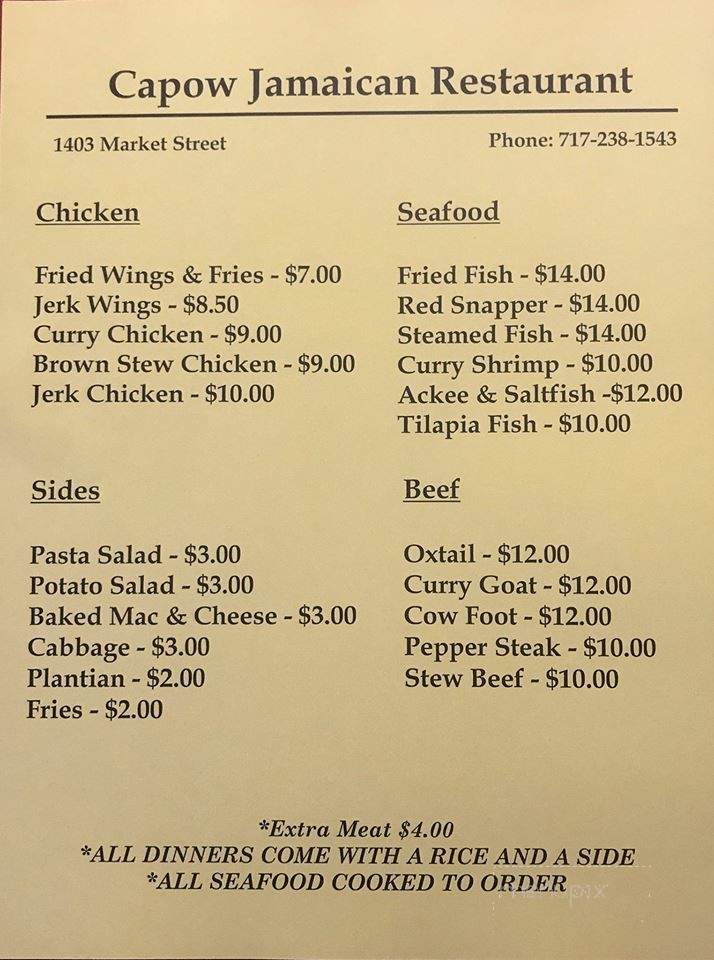 Capow Jamaican Restaurant - Harrisburg, PA menu_pic