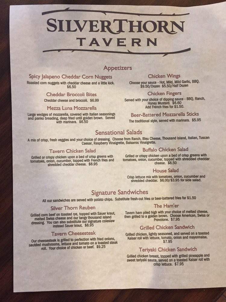 Silver Thorn Tavern - Hughesville, PA menu_pic