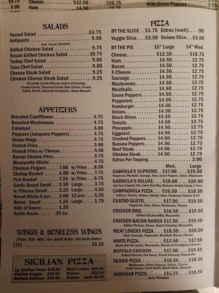 Gabriela's Pizzeria - Sunbury, PA menu_pic