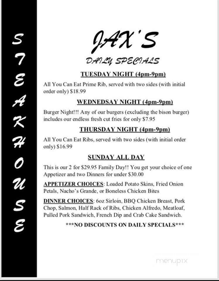 Jax's Steakhouse - Bloomsburg, PA menu_pic