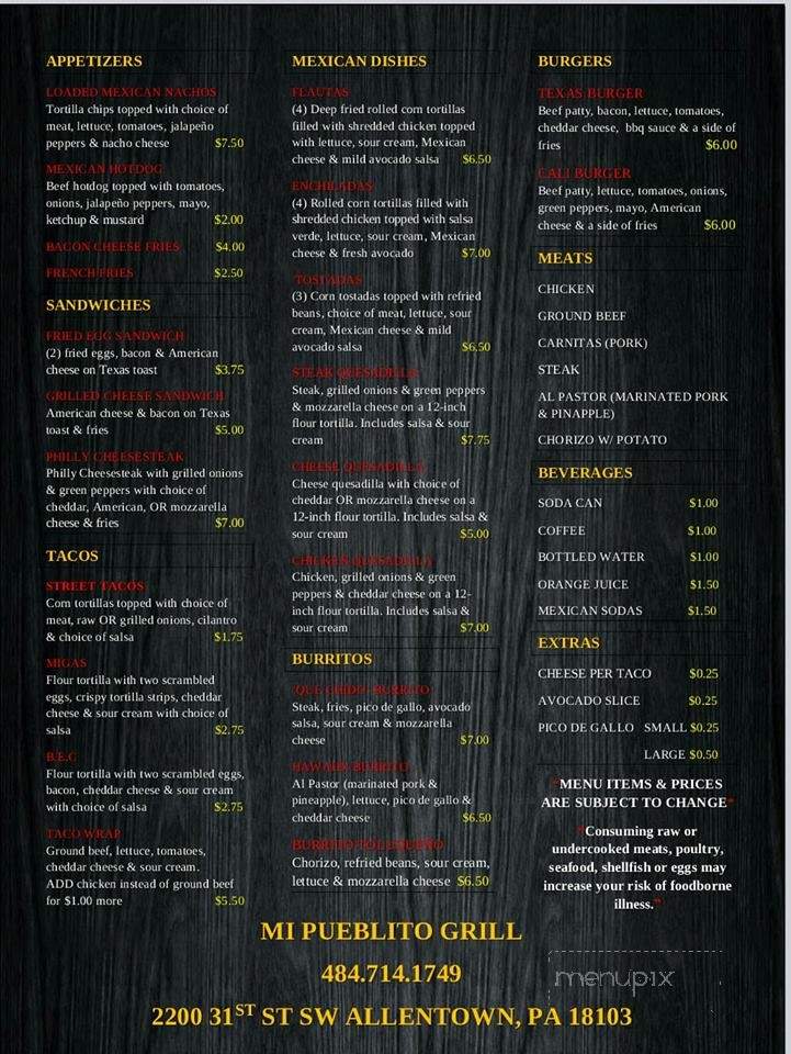 Mi Pueblito Grill - Allentown, PA menu_pic