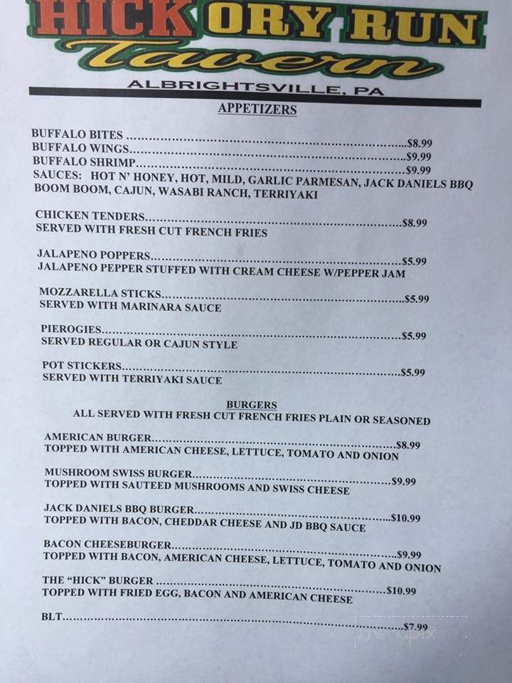 Hickory Run Tavern - Albrightsville, PA menu_pic