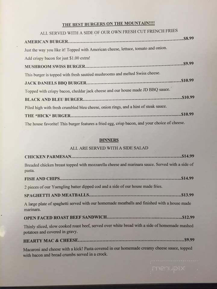 Hickory Run Tavern - Albrightsville, PA menu_pic