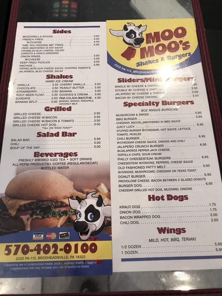 Moo Moo's - Brodheadsville, PA menu_pic