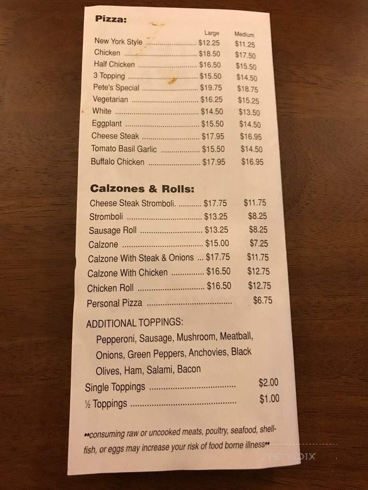 Pete Pizza - Milford, PA menu_pic