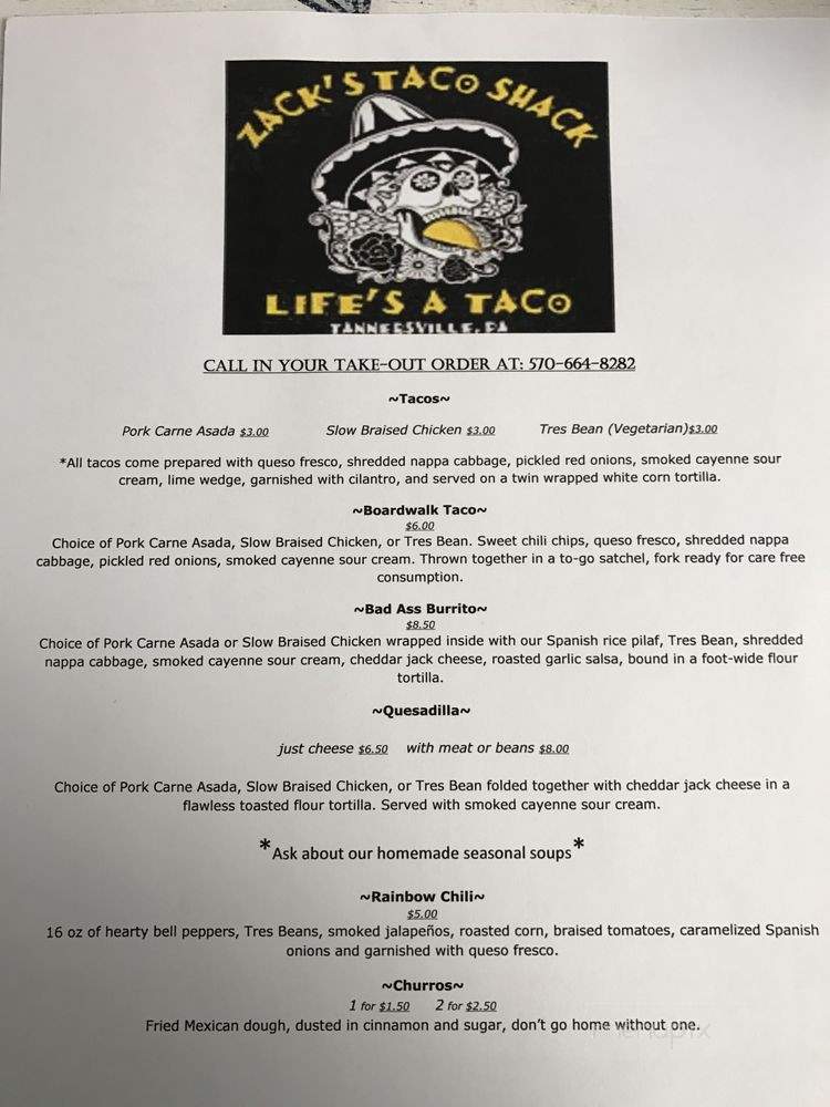 Zack's Taco Shack - Tannersville, PA menu_pic