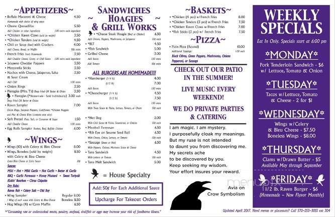 Ravenhaus Tavern - Lake Ariel, PA menu_pic