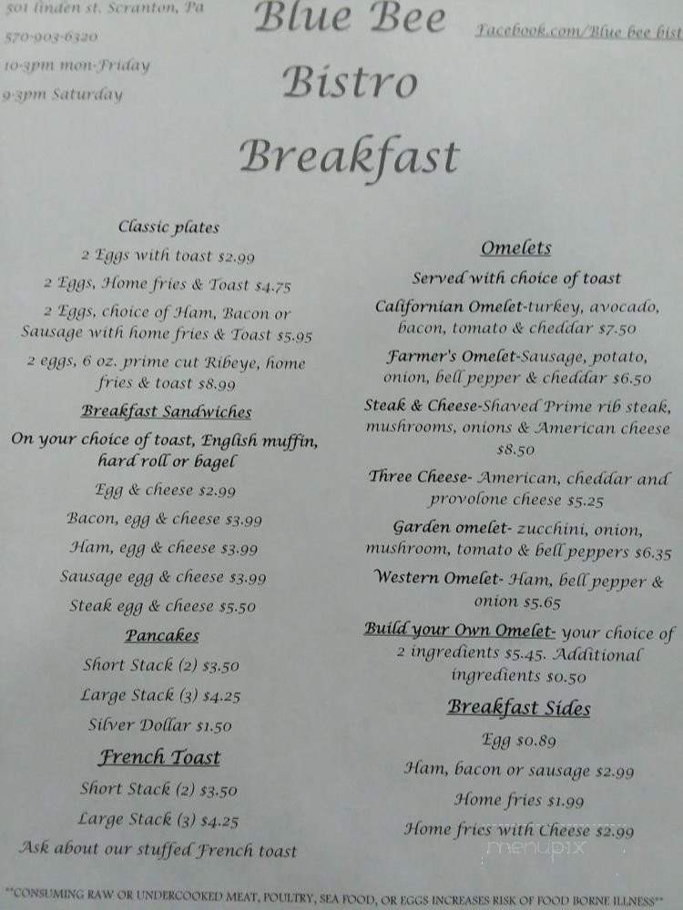 Blue Bee Bistro - Scranton, PA menu_pic