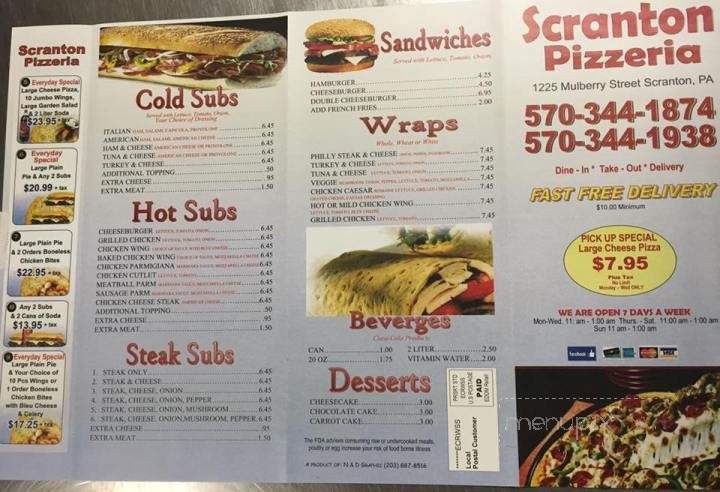 Scranton Pizzeria - Scranton, PA menu_pic