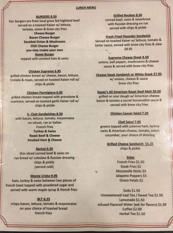 Kasey's On The Delaware - Upper Black Eddy, PA menu_pic