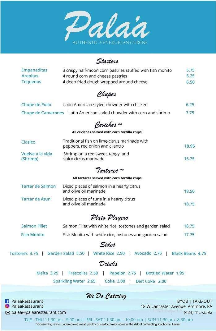 Pala'a Latin American Seafood - Ardmore, PA menu_pic