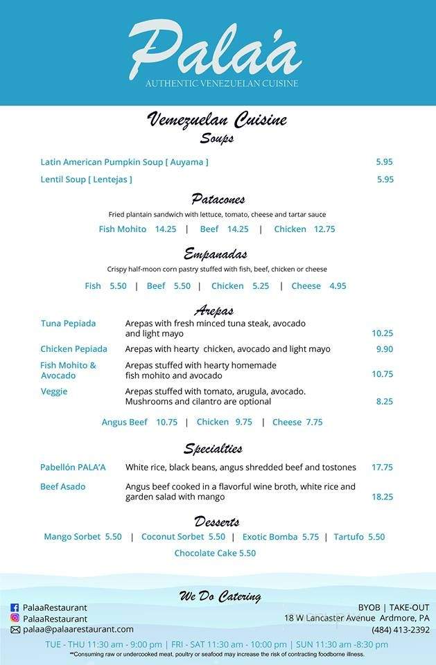 Pala'a Latin American Seafood - Ardmore, PA menu_pic