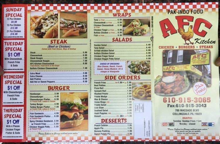 AFC Kitchen - Collingdale, PA menu_pic