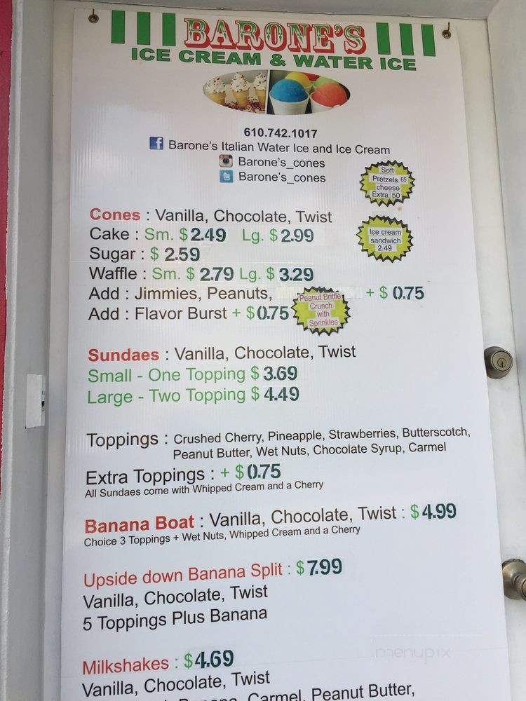Barone's Italian Water Ice And Ice Cream - Upper Darby, PA menu_pic