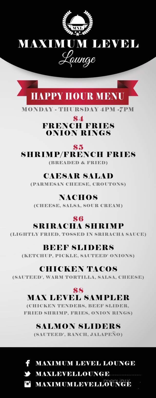 Maximum Level Lounge - Philadelphia, PA menu_pic