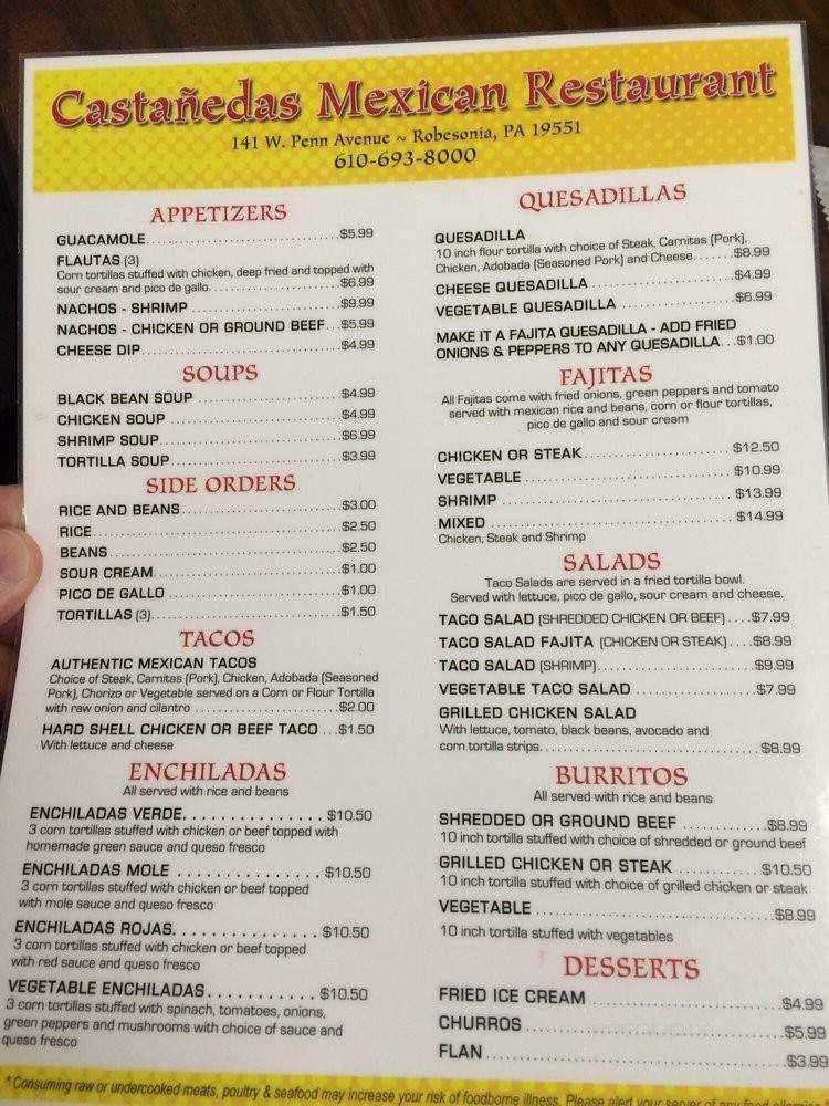 Castaneda - Robesonia, PA menu_pic