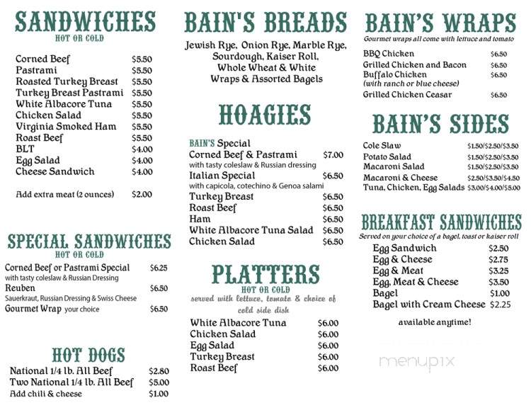 Bain's Deli - Wilmington, DE menu_pic